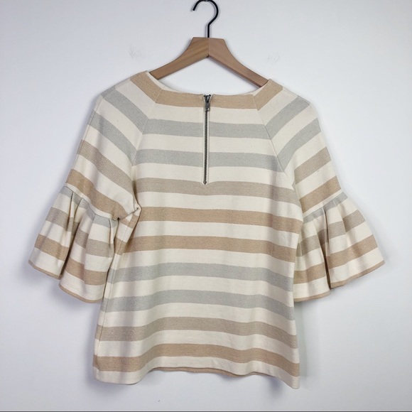 Maeve Anthro Silver Creme Stripe Bell Sleeve Top - Picture 3 of 6